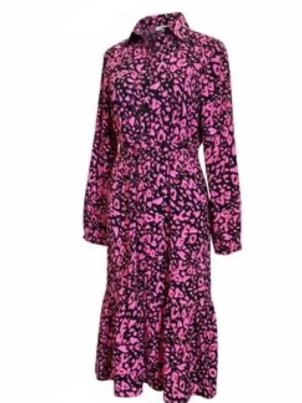 Loft Outlet Long Sleeve Pink and Black Heart Print Dress